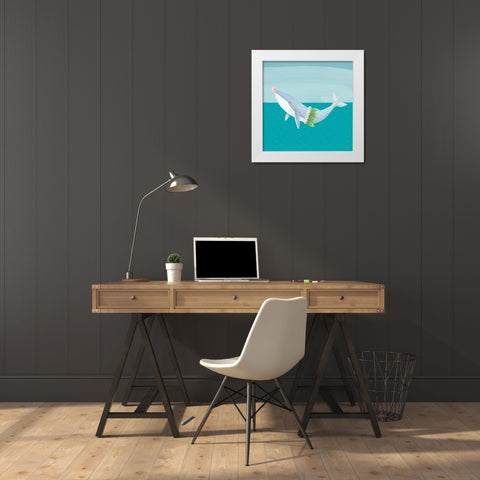 Hula Whale White Modern Wood Framed Art Print by Sheppard, Lucca