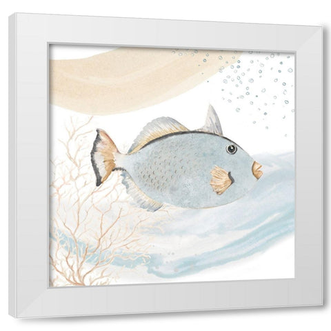 Ocean Oasis Waves Blue Fish White Modern Wood Framed Art Print by Pinto, Patricia
