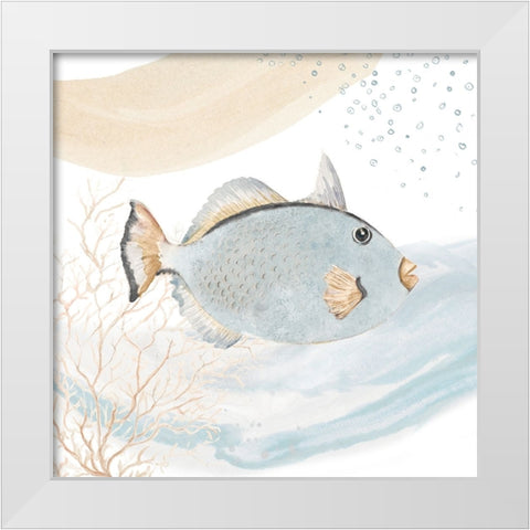 Ocean Oasis Waves Blue Fish White Modern Wood Framed Art Print by Pinto, Patricia