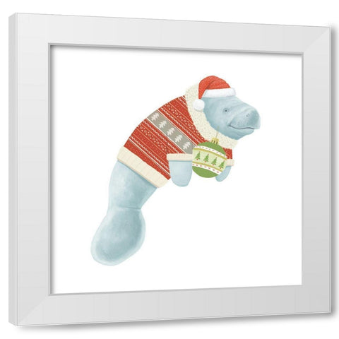 Jolly Christmas Manatee I White Modern Wood Framed Art Print by Sheppard, Lucca