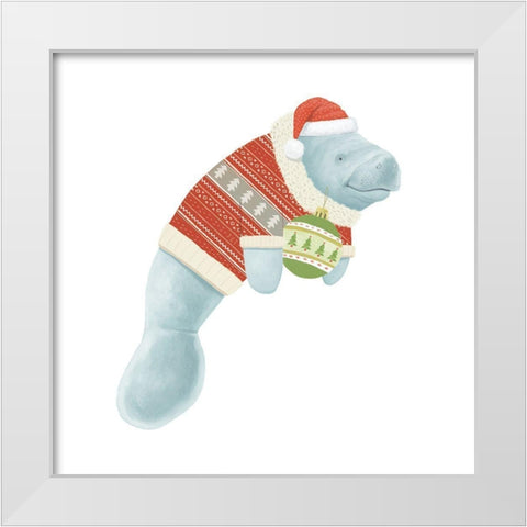 Jolly Christmas Manatee I White Modern Wood Framed Art Print by Sheppard, Lucca