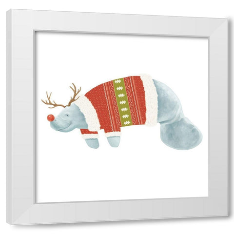 Jolly Christmas Manatee II White Modern Wood Framed Art Print by Sheppard, Lucca
