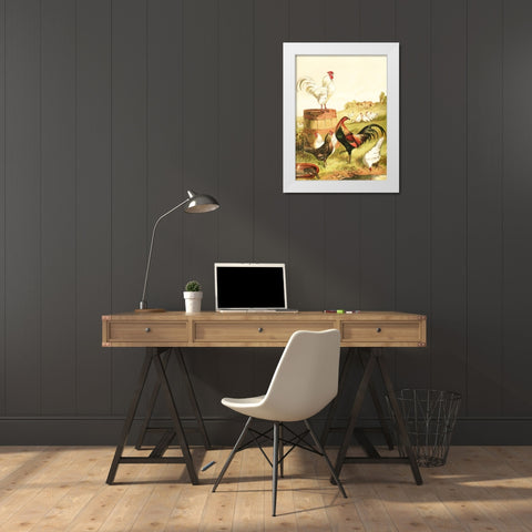 Happy Chickens White Modern Wood Framed Art Print by Piddix