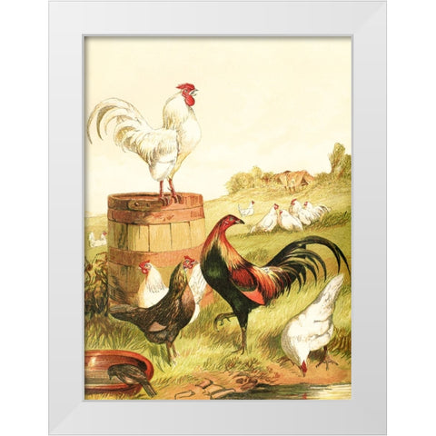 Happy Chickens White Modern Wood Framed Art Print by Piddix