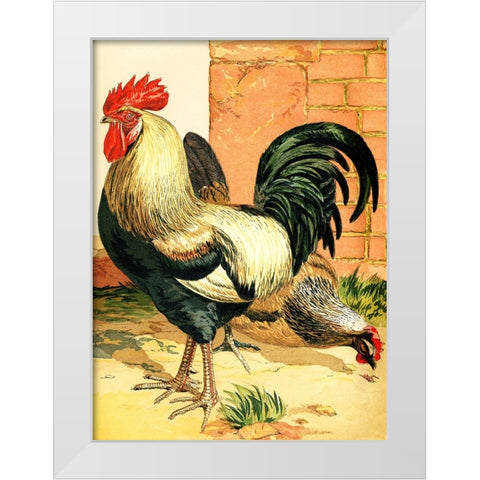 Rooster White Modern Wood Framed Art Print by Piddix