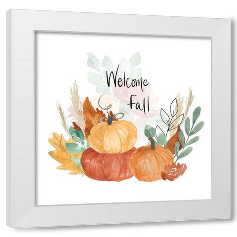 Welcome Fall Pumpkin Bouquet White Modern Wood Framed Art Print by Price, Lucille