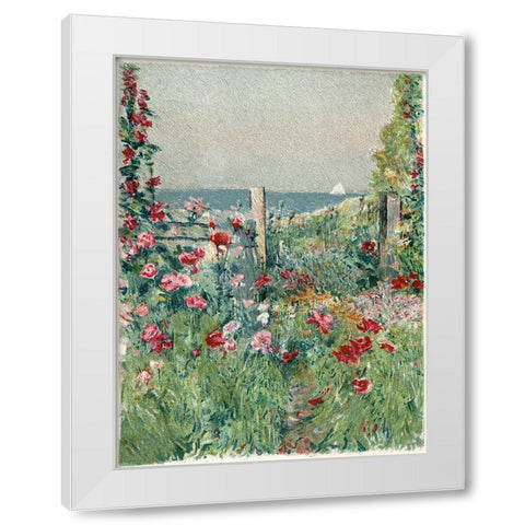 Sea View Garden Path White Modern Wood Framed Art Print by Piddix