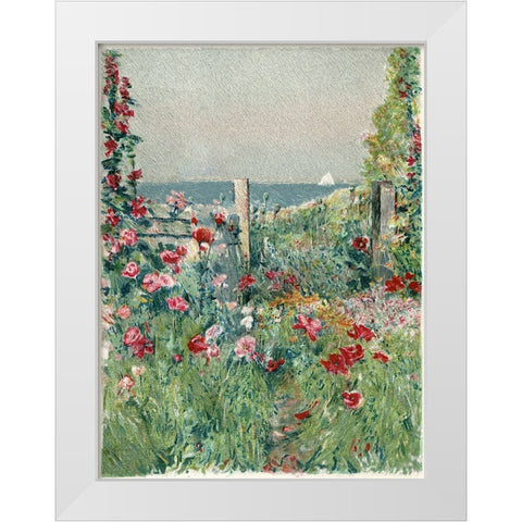 Sea View Garden Path White Modern Wood Framed Art Print by Piddix