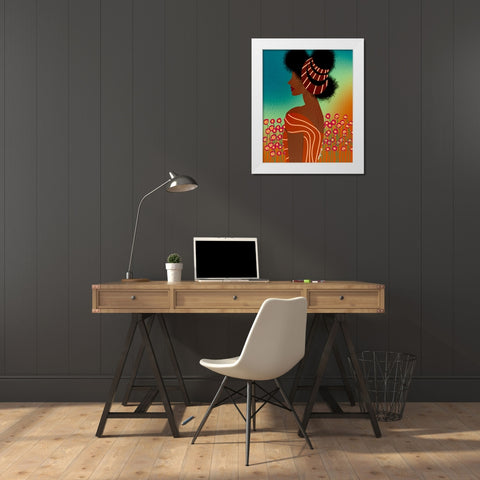 Lady in the Flower Field White Modern Wood Framed Art Print by Lorintheory
