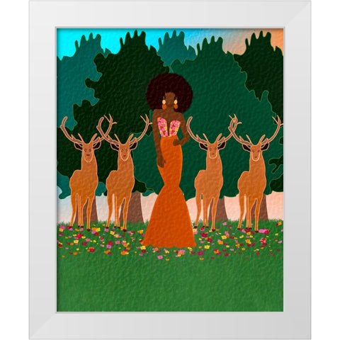 Lena and the Deers White Modern Wood Framed Art Print by Lorintheory