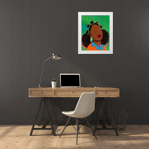 Bantu Knots White Modern Wood Framed Art Print by Lorintheory