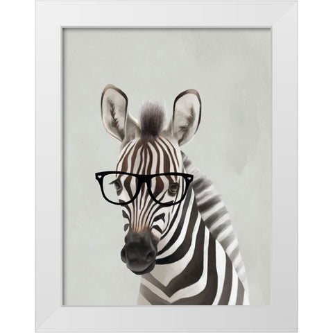 Serious Zebra White Modern Wood Framed Art Print by Sheppard, Lucca