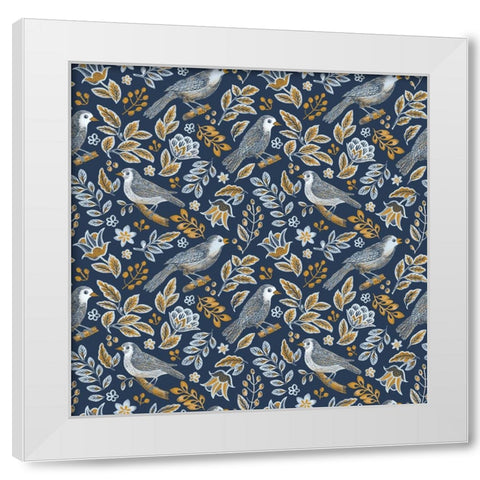Bird Pattern White Modern Wood Framed Art Print by Piddix