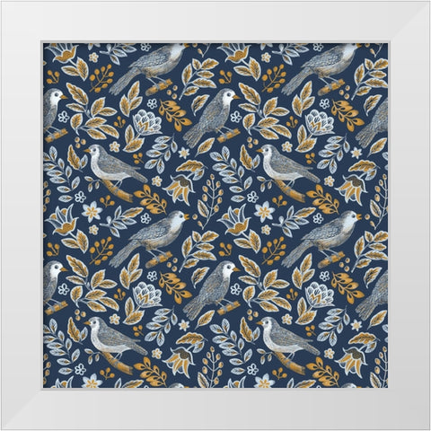 Bird Pattern White Modern Wood Framed Art Print by Piddix
