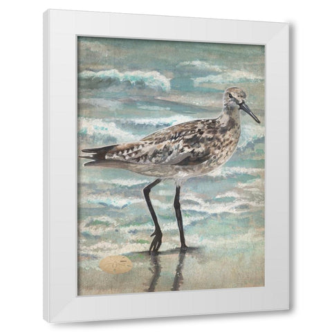 Strolling Sandpiper White Modern Wood Framed Art Print by Christopher, Erica