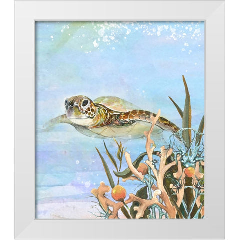 Turtle By The Reef II White Modern Wood Framed Art Print by Diannart