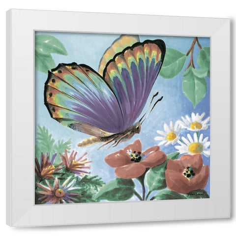 Butterfly Flowers I White Modern Wood Framed Art Print by Loreth, Lanie