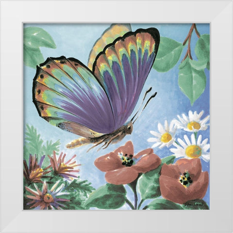 Butterfly Flowers I White Modern Wood Framed Art Print by Loreth, Lanie