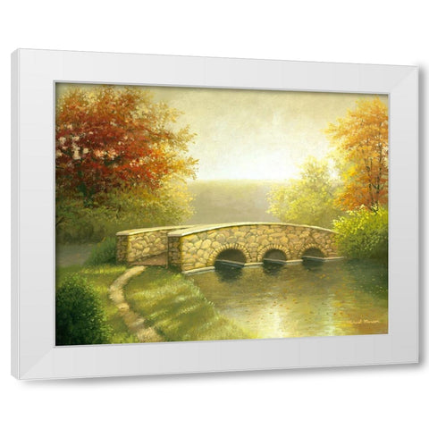 Autumn Bridge I White Modern Wood Framed Art Print by Marcon, Michael