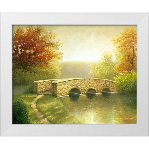 Autumn Bridge I White Modern Wood Framed Art Print by Marcon, Michael