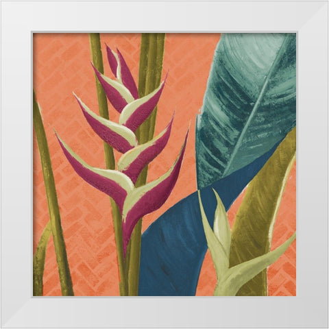 Heliconias with Leaves on Orange White Modern Wood Framed Art Print by Pinto, Patricia