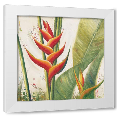 Heliconias With Leaves I White Modern Wood Framed Art Print by Pinto, Patricia