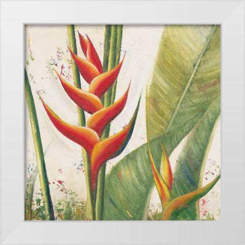 Heliconias With Leaves I White Modern Wood Framed Art Print by Pinto, Patricia