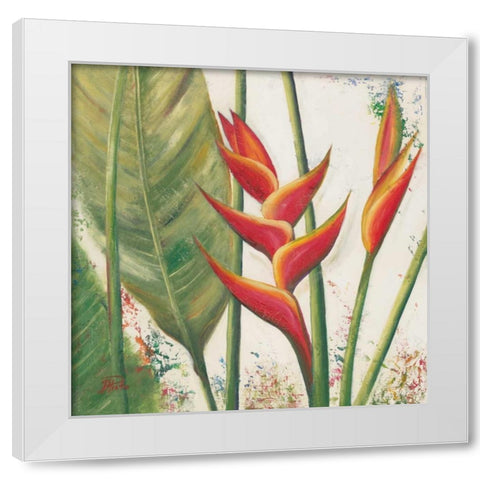 Heliconias With Leaves II White Modern Wood Framed Art Print by Pinto, Patricia