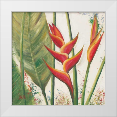 Heliconias With Leaves II White Modern Wood Framed Art Print by Pinto, Patricia
