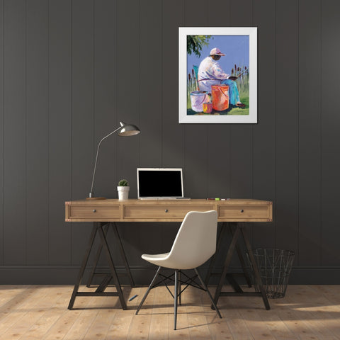 Sisters Fishing I White Modern Wood Framed Art Print by Slivka, Jane