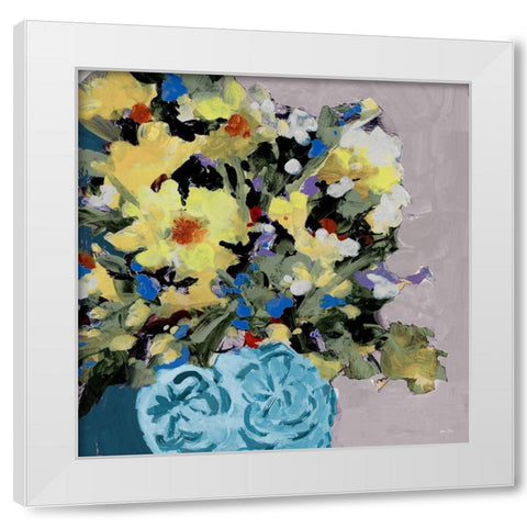 Yellow Daisies in Blue Vase White Modern Wood Framed Art Print by Slivka, Jane