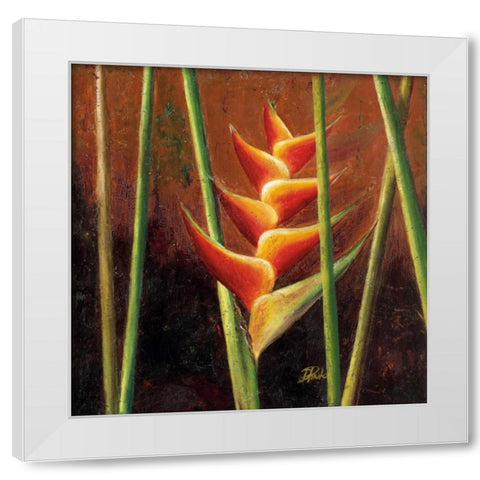 Heliconias En Naranja II White Modern Wood Framed Art Print by Pinto, Patricia