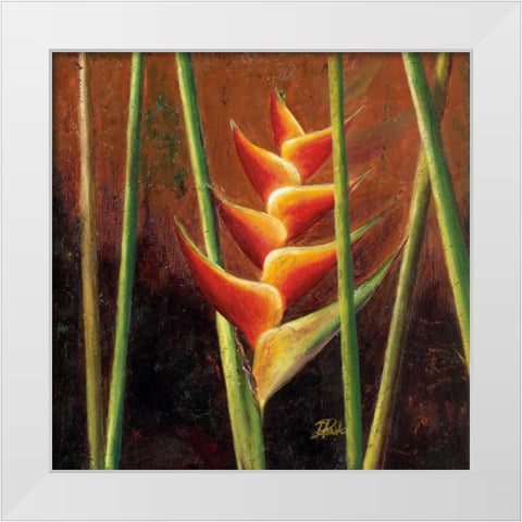 Heliconias En Naranja II White Modern Wood Framed Art Print by Pinto, Patricia