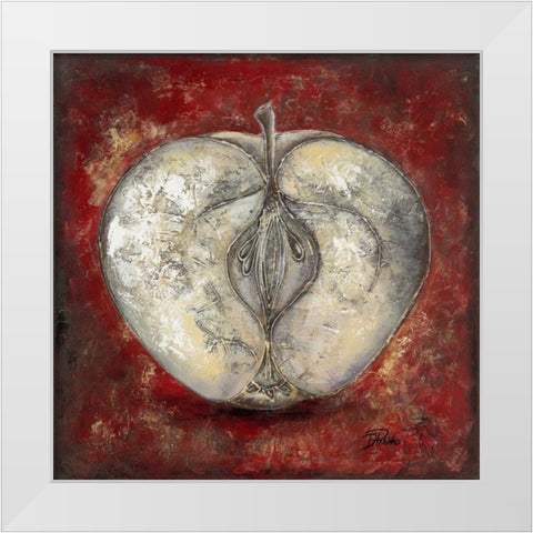 Manzana Roja White Modern Wood Framed Art Print by Pinto, Patricia
