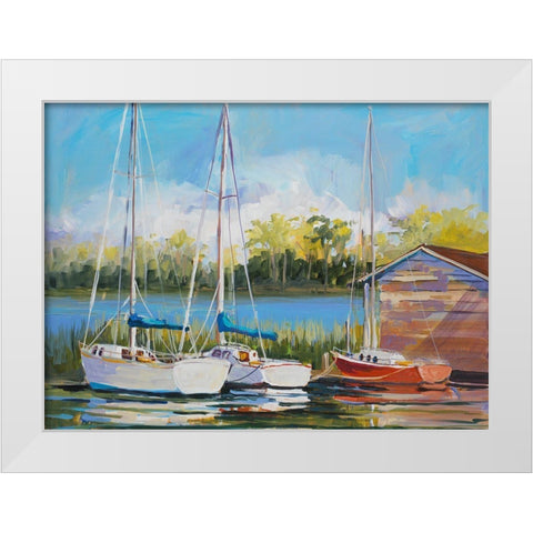 Boats White Modern Wood Framed Art Print by Slivka, Jane