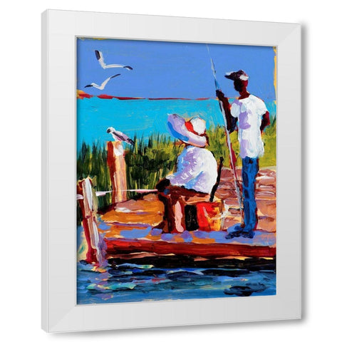 Fishing III White Modern Wood Framed Art Print by Slivka, Jane