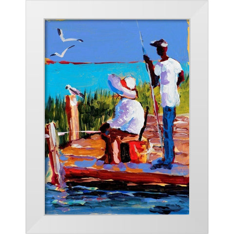 Fishing III White Modern Wood Framed Art Print by Slivka, Jane