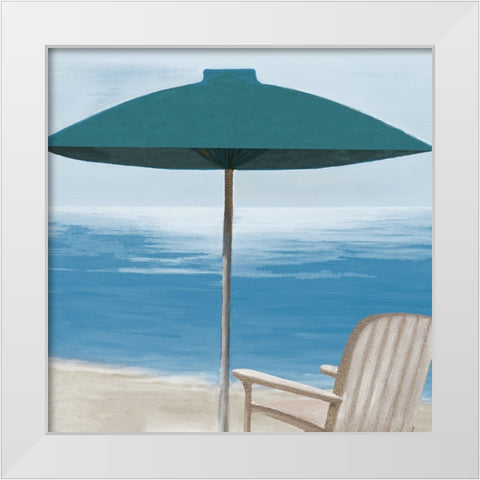 Umbrella By the Shore II White Modern Wood Framed Art Print by Rhyan, Vivien