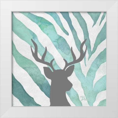 Watercolor Teal Zebra I White Modern Wood Framed Art Print by Pinto, Patricia