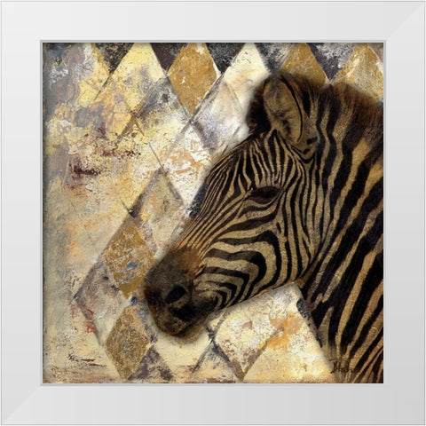 Golden Safari I (Zebra) White Modern Wood Framed Art Print by Pinto, Patricia