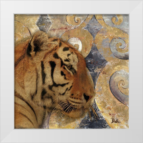 Golden Safari II (Tiger) White Modern Wood Framed Art Print by Pinto, Patricia