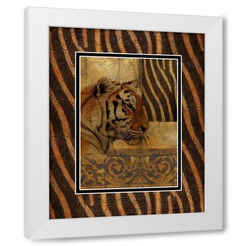 Elegant Safari with Border II (Tiger) White Modern Wood Framed Art Print by Pinto, Patricia