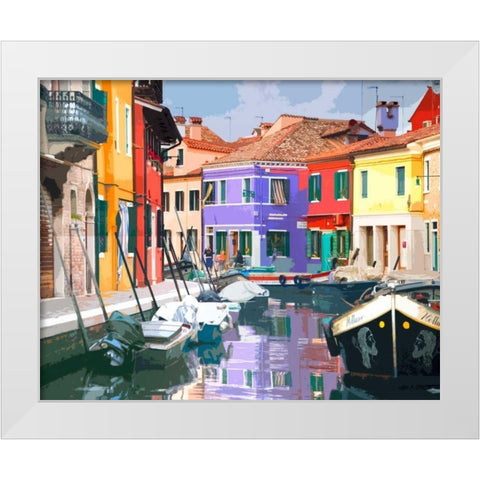Burano Village White Modern Wood Framed Art Print by Lake, Shelley
