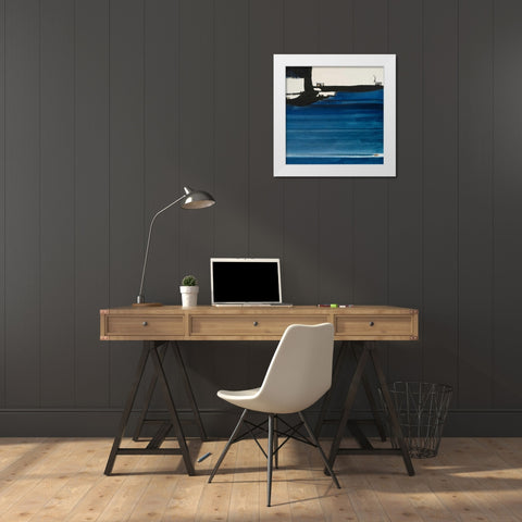 Blue Abstract White Modern Wood Framed Art Print by Urban Pearl Collection, Llc