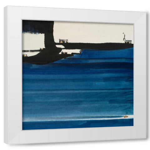 Blue Abstract White Modern Wood Framed Art Print by Urban Pearl Collection, Llc
