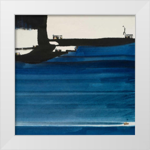 Blue Abstract White Modern Wood Framed Art Print by Urban Pearl Collection, Llc