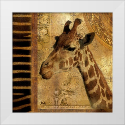 Elegant Safari III-Giraffe White Modern Wood Framed Art Print by Pinto, Patricia