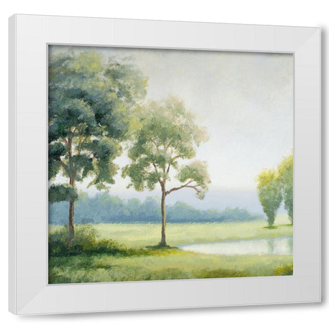 Green Land Square I White Modern Wood Framed Art Print by Marcon, Michael