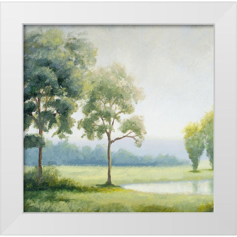 Green Land Square I White Modern Wood Framed Art Print by Marcon, Michael