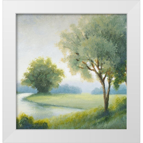 Green Land Square II White Modern Wood Framed Art Print by Marcon, Michael